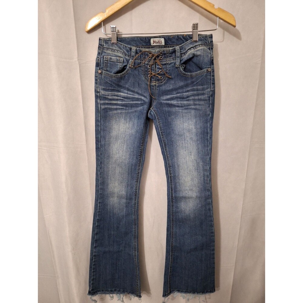 Vtg MUDD Jeans Lace Up Front Y2K Low Rise Flare Women's Size 3 Boho Hippie 90's